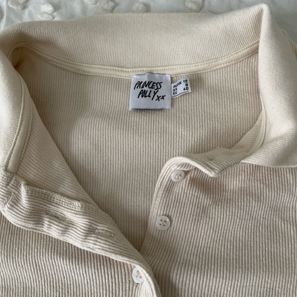 Princess Polly long sleeve collared cream top - Picture 2 of 3